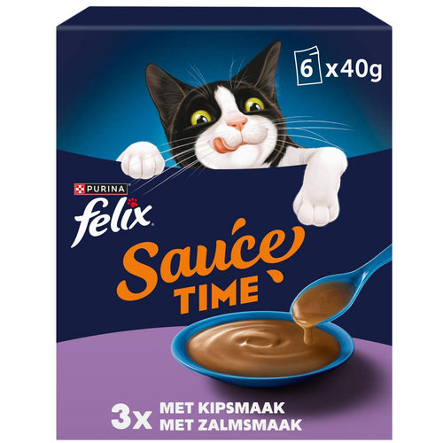 Felix - Kattensnack Sauce Time Kip & Zalm - 6x40g