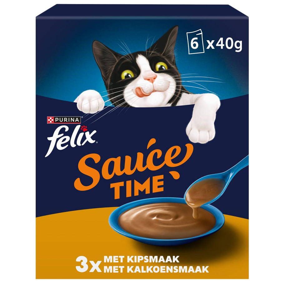 Felix - Kattensnack Sauce Time Kip & Kalkoen - 6x40g