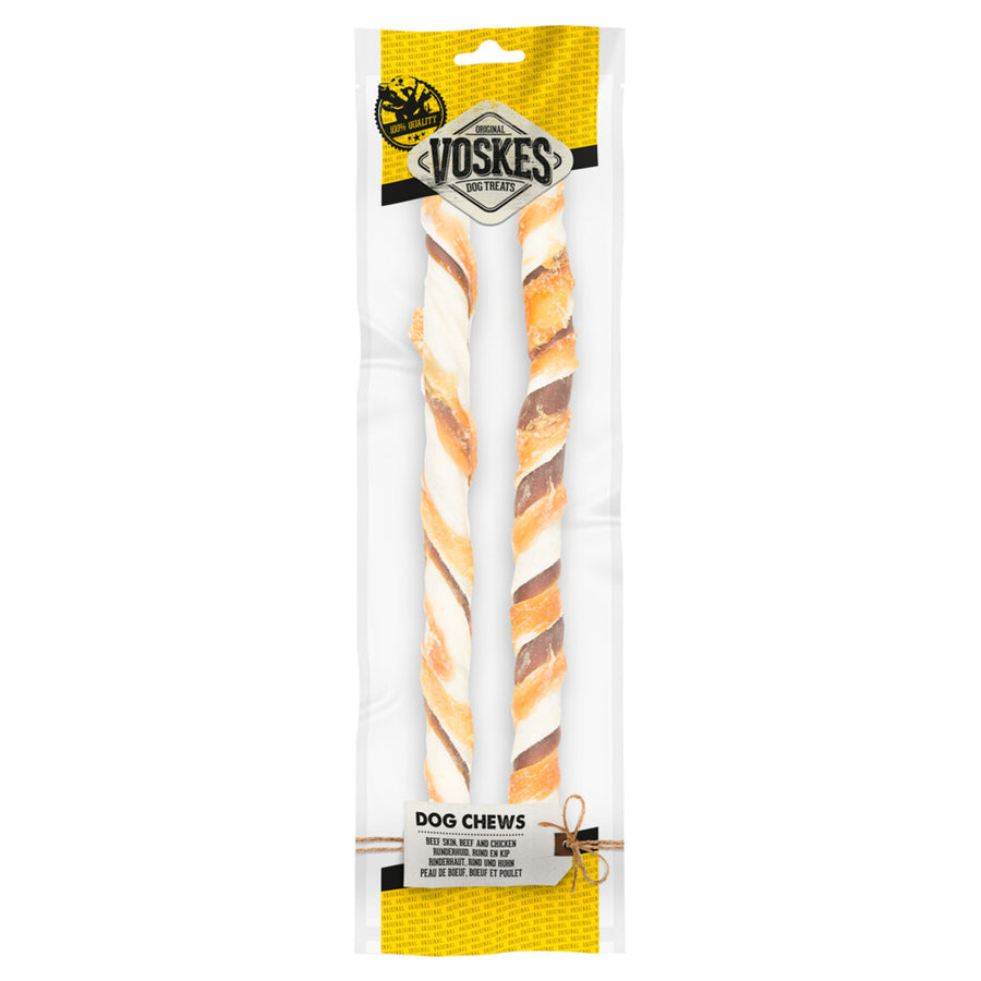 Voskes - Stick Runderhuid, Rund en Kip 40 cm - 2 stuks