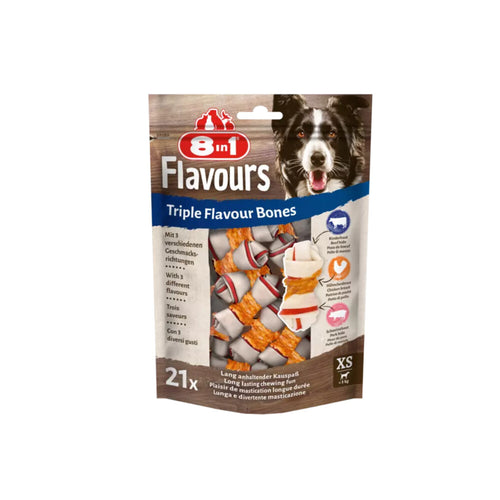 8in1 - Delights Kauwknook Triple Flavour - Hondensnacks - Kip Varken Rund 21 stuks Xs