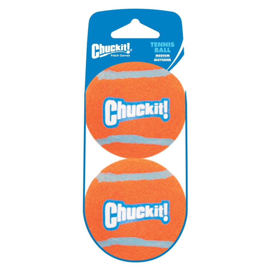 Chuckit! Tennis Ball - Hondenspeelgoed - Hondenbal - Natuurlijk rubberen kern - Medium - Ø6 cm - Oranje/Blauw - 2 Stuks