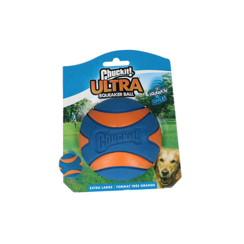 Chuckit! Ultra Squeaker Bal - Hondenspeelgoed - Hondenbal - Duurzaam rubber - Extra Large - Ø9 cm - Blauw/Oranje - 1 Stuks
