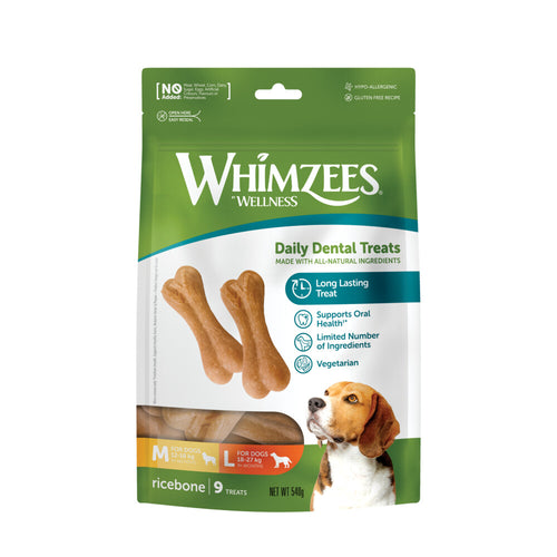 Whimzees - Rijstbeen L - Kauwsnacks - 11,4cm - 1st