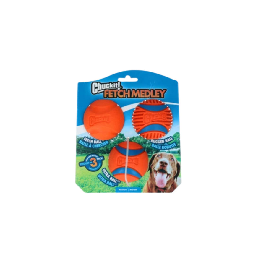Chuckit! Fetch medley Gen3 - Hondenspeelgoed - Hondenbal - Chuckit bal - Stuitert - Duurzaam rubber - 3 Stuks - Oranje - M - ø 6 cm