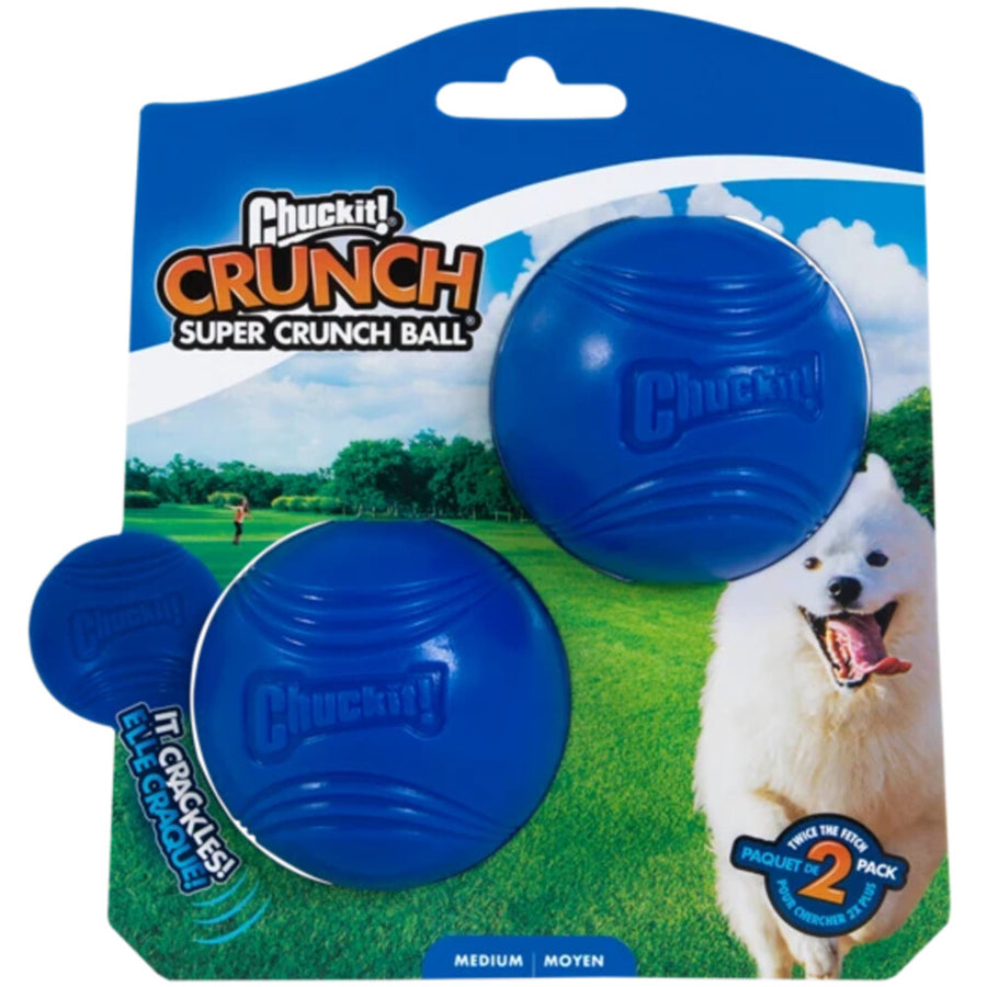 Chuckit! Super Crunch Ball - Hondenspeelgoed - Hondenbal - Chuckit bal - Krakend - Blauw - 2 - pack - ø 6 cm