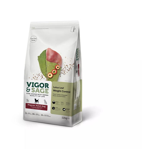 Vigor&Sage - Vigor & Sage Hondenvoer Regular Weight Control Lotus Leaf 12kg