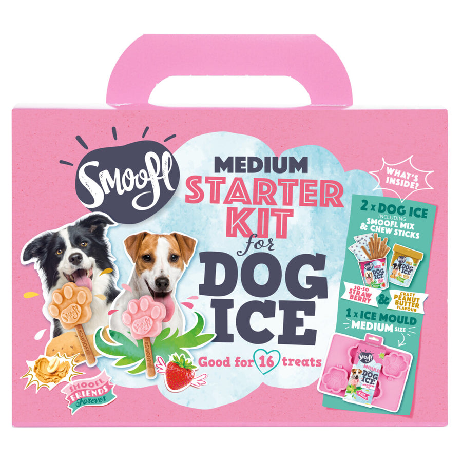 Smoofl - honden lekkernij - Starter Kit om je eigen honden ijs te maken, Kit met 2 ijsmixen voor honden, Pindakaas en Aardbei smaak, een pootvormige Silicone Vorm - voor 4 hondenijsjes