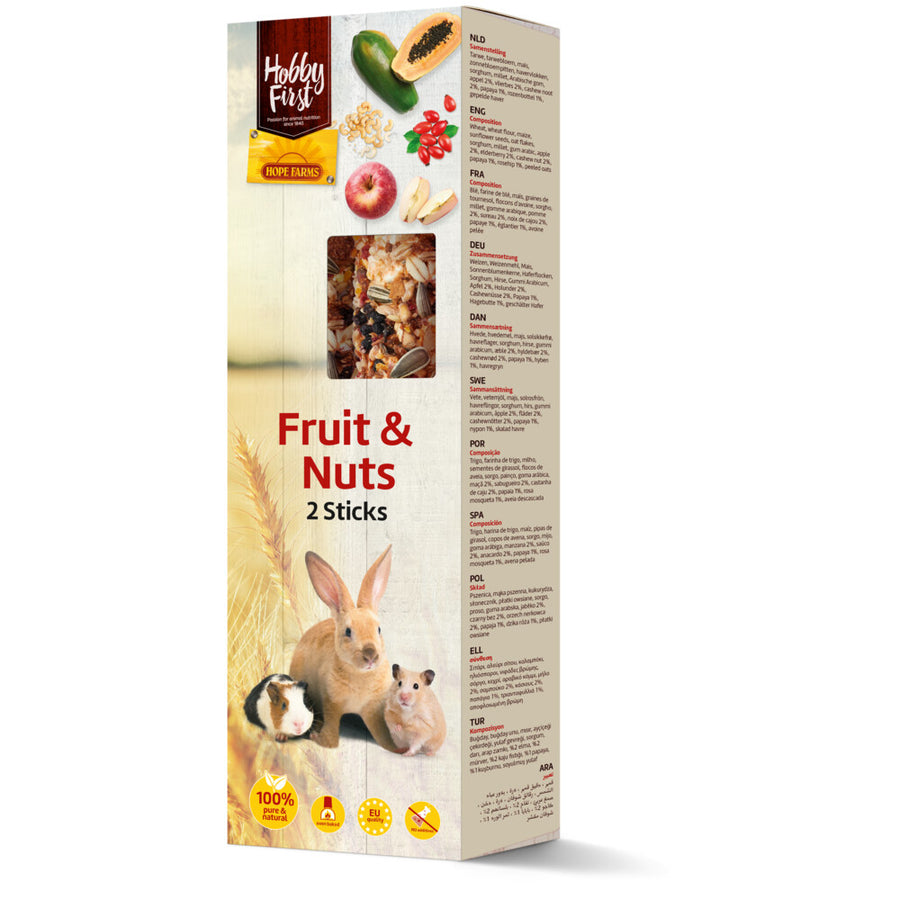 Hobby First - Hope Farms Sticks Fruit En Noten - Knaagdiersnack - Fruit Noten 8.1x4x26.5 cm 2x90g L