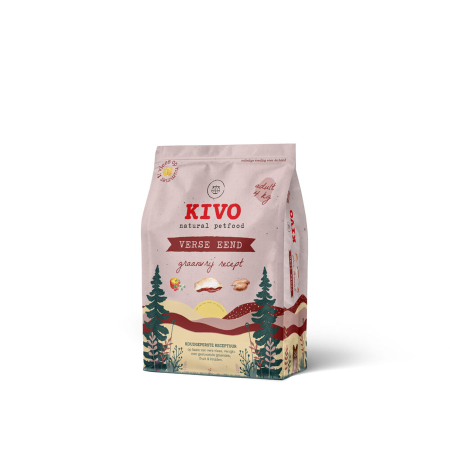 Kivo - Petfood Hondenbrokken Verse Eend - 4kg - Koudgeperst - Graanvrij