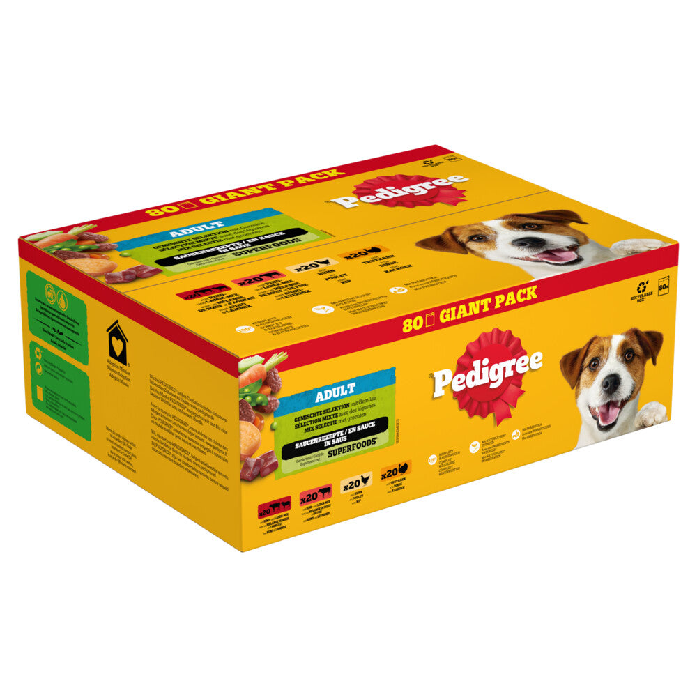 Pedigree - Adult Maaltijdzakjes Vlees in Saus - Hondenvoer - 80x100g