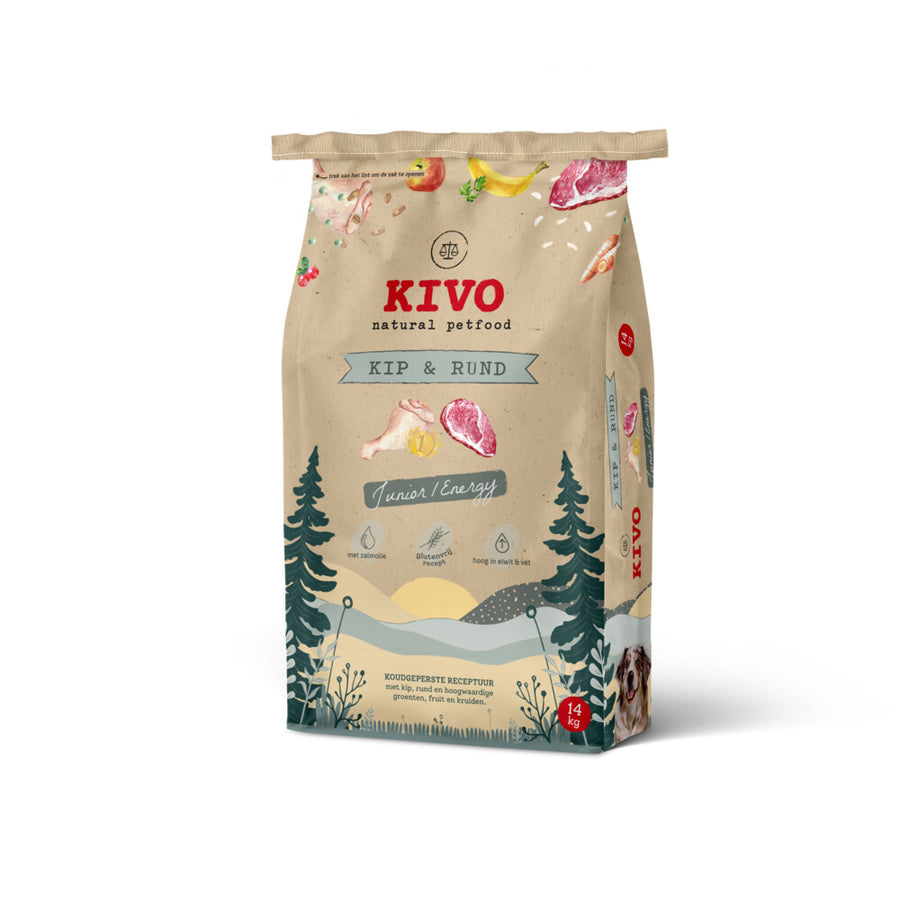 Kivo - Hondenvoer Droog Energy Junior Kip & Rund Glutenvrij - 14kg