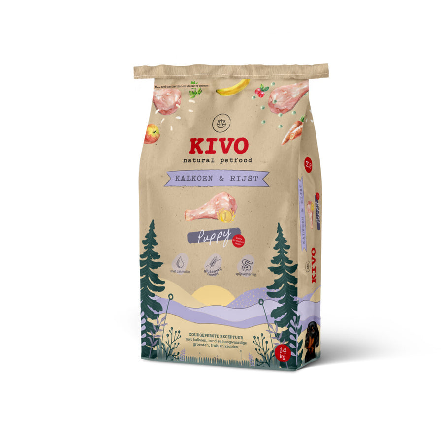Kivo - Hondenvoer Droog Puppy Kalkoen & Rijst Glutenvrij - 14kg