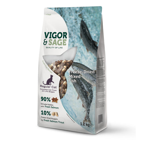 Vigor&Sage - Vigor & Sage Hondenvoer Droog Adult Regular Freeze - Dried Mixed Fish - 1,2kg