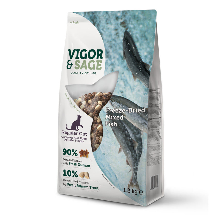 Vigor&Sage - Vigor & Sage Kattenvoer Droog Adult Freeze - Dried Mixed Fish - 1,2kg