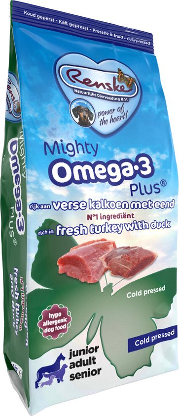 Renske - Mighty Omega Plus Geperst Hondenvoer Kalkoen - Eend 600g