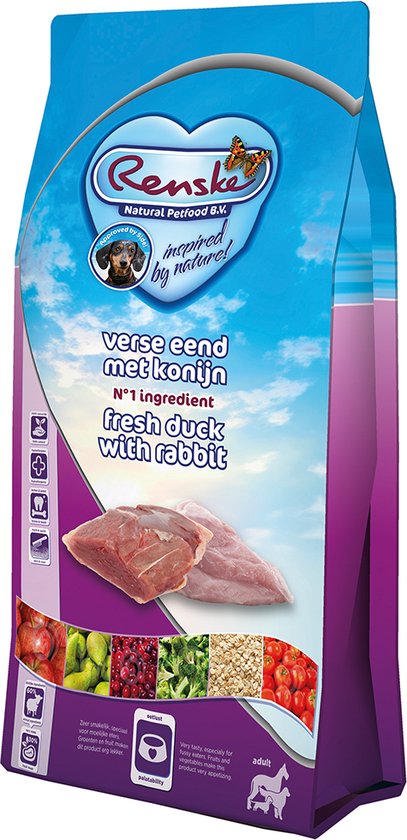 Renske - Super Premium Adult Verse Eend en Konijn - Droogvoer - 600g