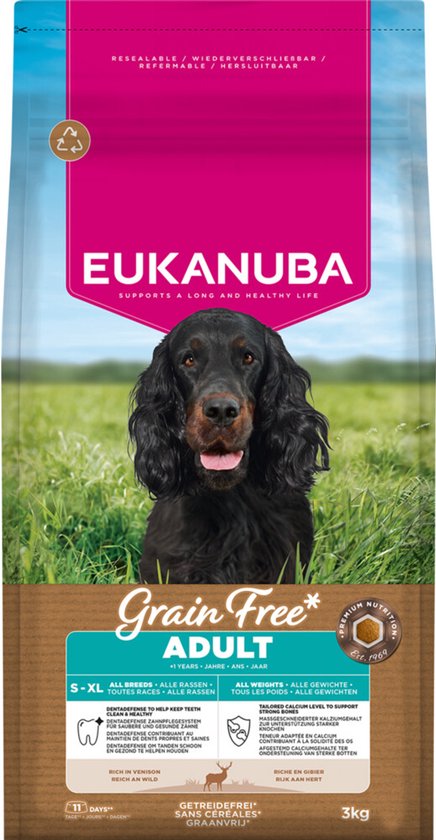 Eukanuba - Hondenvoer Droog Grain Free Adult All Sizes Hert - 3kg