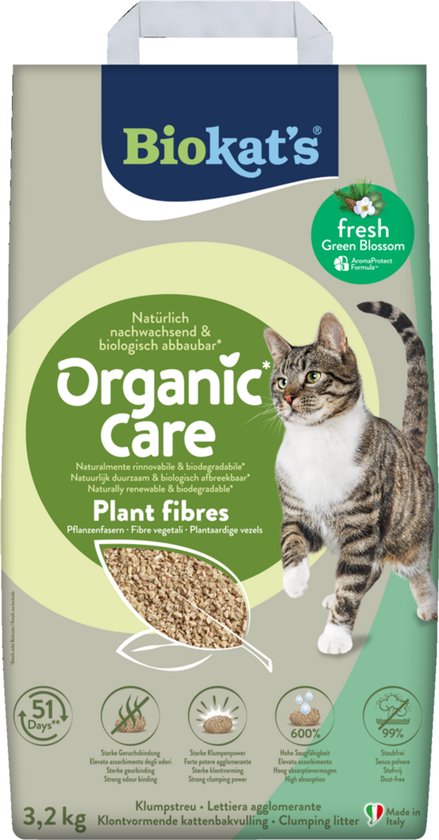 Biokat's - Organic Care Plant fibres fresh - 3,2kg - Kattenbakvulling - Klontvormend - Met geur