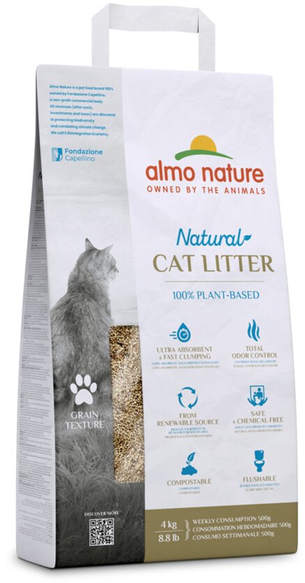 Almo Nature - Cat Litter Grain Texture - 100% plantaardige eco - vriendelijke kattenbakvulling - Inhoud 4kg