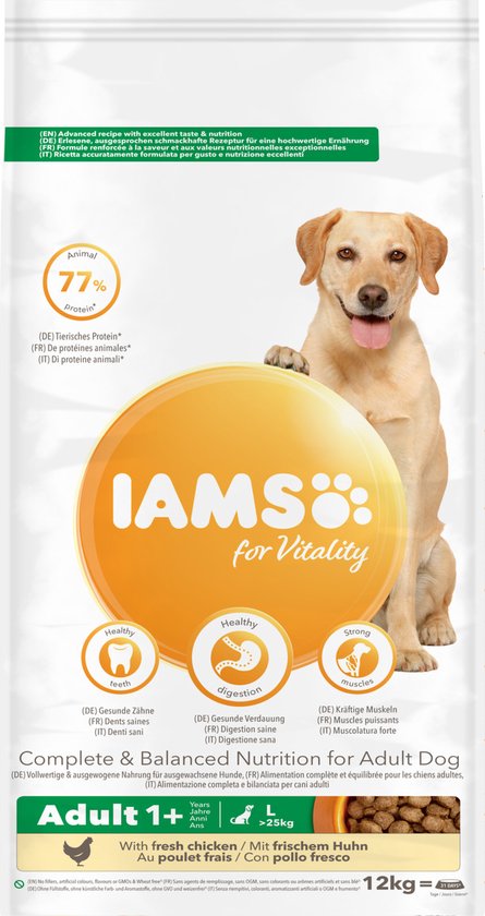 Iams - Dog Adult Large Kip - 1 Tot 7 Jaar - Hondenvoer - 12kg