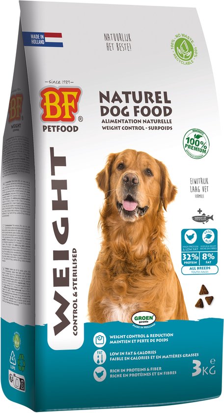 Biofood - Hondenvoer BF Petfood - Weight Control Eiwitrijk Tarwevrij - 3kg voor Gesteriliseerde Honden