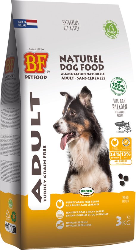 Biofood - Kalkoen Graanvrij Hondenvoer 3kg - BF Petfood - Licht Verteerbaar, Met Glucosamine en Chondroïtine