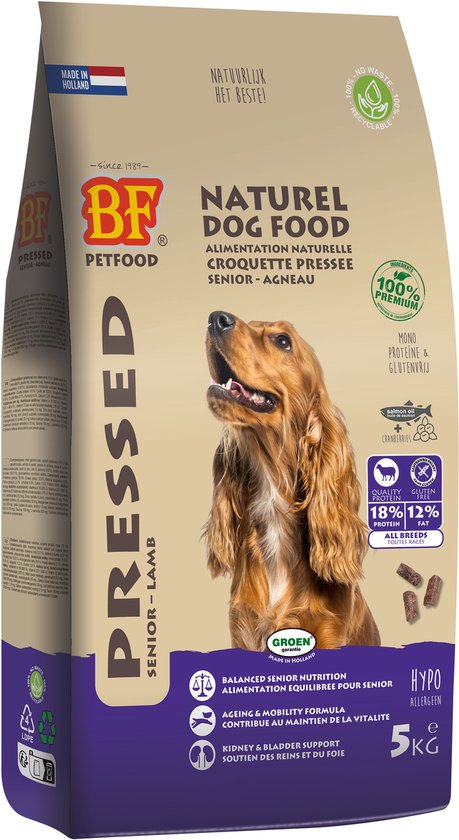 Biofood - Geperst Hondenvoer Senior Lam - BF Petfood - Glutenvrij, Met Glucosamine, 5kg