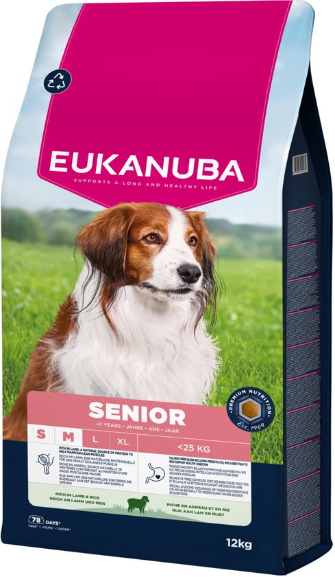 Eukanuba - Senior Small & Medium Breed Lam&Rijst - Hondenbrokken - 12kg