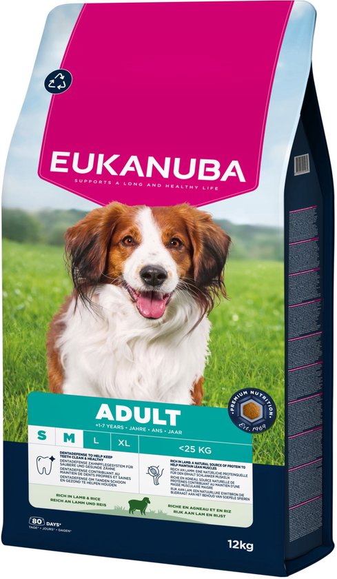 Eukanuba - Adult Small & Medium Breed Lam&Rijst - Hondenbrokken - 12kg