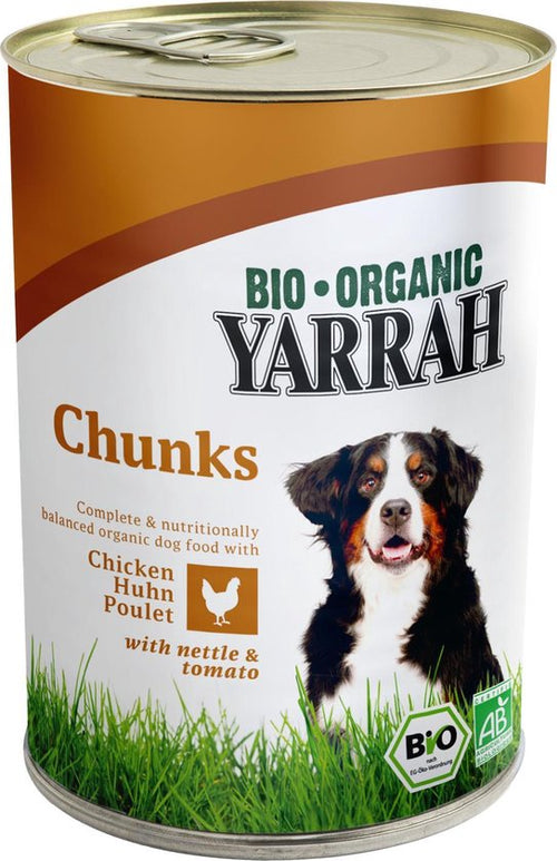 Yarrah - Biologische Hondenvoer - Brokjes In Saus Kip Met Brandnetel En Tomaat - 405g