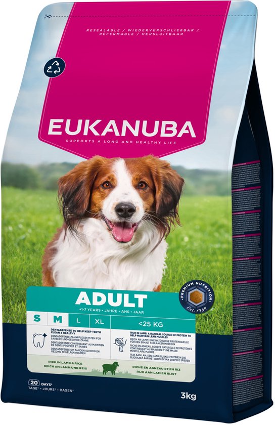 Eukanuba - Adult Small & Medium Breed Lam&Rijst - Hondenbrokken - 3kg