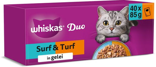 Whiskas - Kattenvoer - Adult 1+ - Duo Surf & Turf Selectie in Gelei - 40x85g