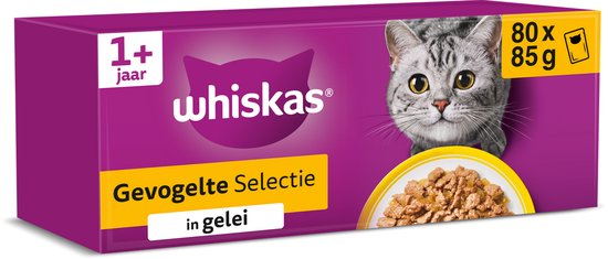 Whiskas - Kattenvoer - Adult 1+ - Gevogelte in gelei - Giga - Pack 80x85g