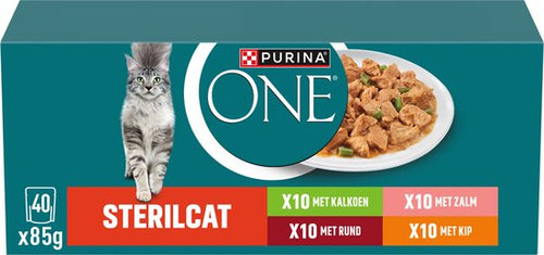 Purina One - PURINA® ONE® Sterilcat - Kattenvoer Natvoer - Zalm, Kalkoen, Rund & Kip - 40 x 85g