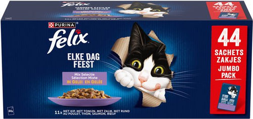 Felix - Elke Dag Feest Mix Selectie - Kattenvoer Natvoer - Kip Tonijn Zalm & Rund - 44 x 85g