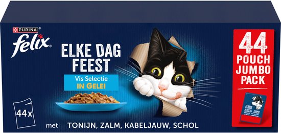 Felix - Elke Dag Feest Vis Selectie - Kattenvoer Natvoer - Tonijn, Kabeljouw, Zalm & Schol - 44 x 85g