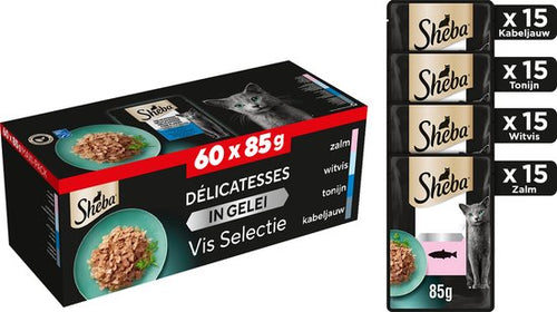 Sheba - Delicatesse Maaltijdzakjes - Kattenvoer - Vis Selectie in gelei - 60x85g
