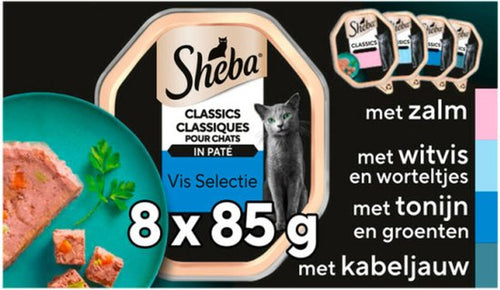 Sheba - Adult Kattenvoer Classic Paté Natvoer Vis Kuipjes - 8 x 85g