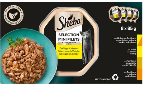 Sheba - Mini Filets Adult Kattenvoer Natvoer Gevogelte in Saus Kuipjes - 680g