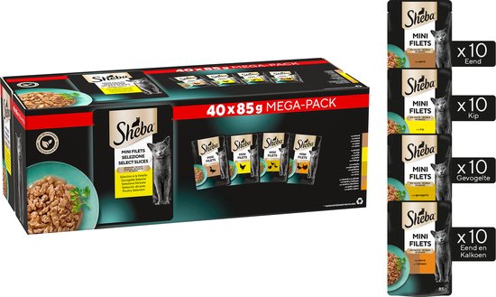 Sheba - Kattenvoer - Mini Filets - Gevogelte in Saus - 40x85g Mega - Pack