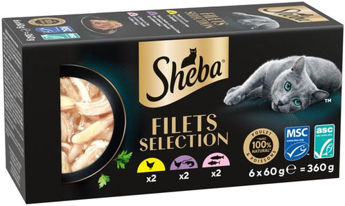 Sheba - Kattenvoer Nat Filets Kip & Zalm in Saus Multipack - 6x60g