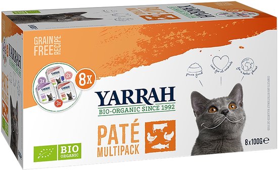 Yarrah - Bio Kattenvoer Multipack Paté Graanvrij Kip - Rund 8 x 100g NL - BIO - 01