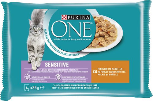 Purina One - ONE Kattenvoer Nat Sensitive Adult Kip & Wortel - 4 x 85g