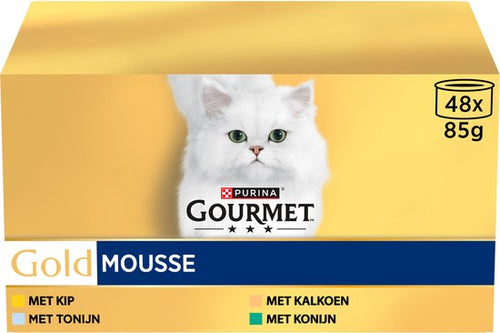 Gourmet - Gold Mousse Kattenvoer - Zachte Mousse met Kip, Tonijn, Kalkoen en Konijn - 48x85g