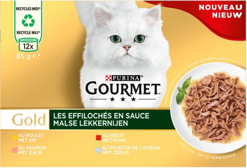 Gourmet - Kattenvoer Gourmet Gold - Malse Lekkernijen Multipack 12x85g - Kip, Rund, Zalm, Zeevis