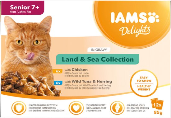 Iams - 7+ Delights Land - Sea in Saus 12 x 85g