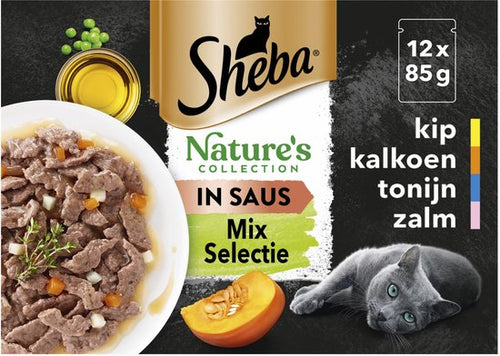 Sheba - Nature's Collection Kattenvoer Natvoer Mix Selectie in Saus Maaltijdzakjes - 12 x 85g
