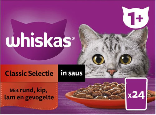 Whiskas - 1+ Classic Selectie in Saus Maaltijdzakjes Multipack - 24 x 85g
