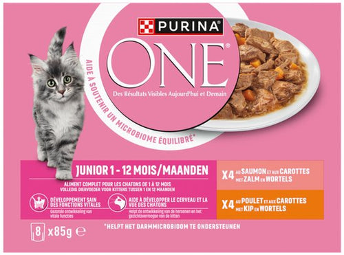 Purina One - ONE Kattenvoer Nat Junior Kip & Zalm - 8 x 85g