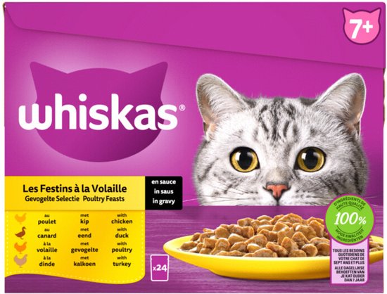Whiskas - Senior Multipack Gevogelte Selectie in Saus - 24 x 85g